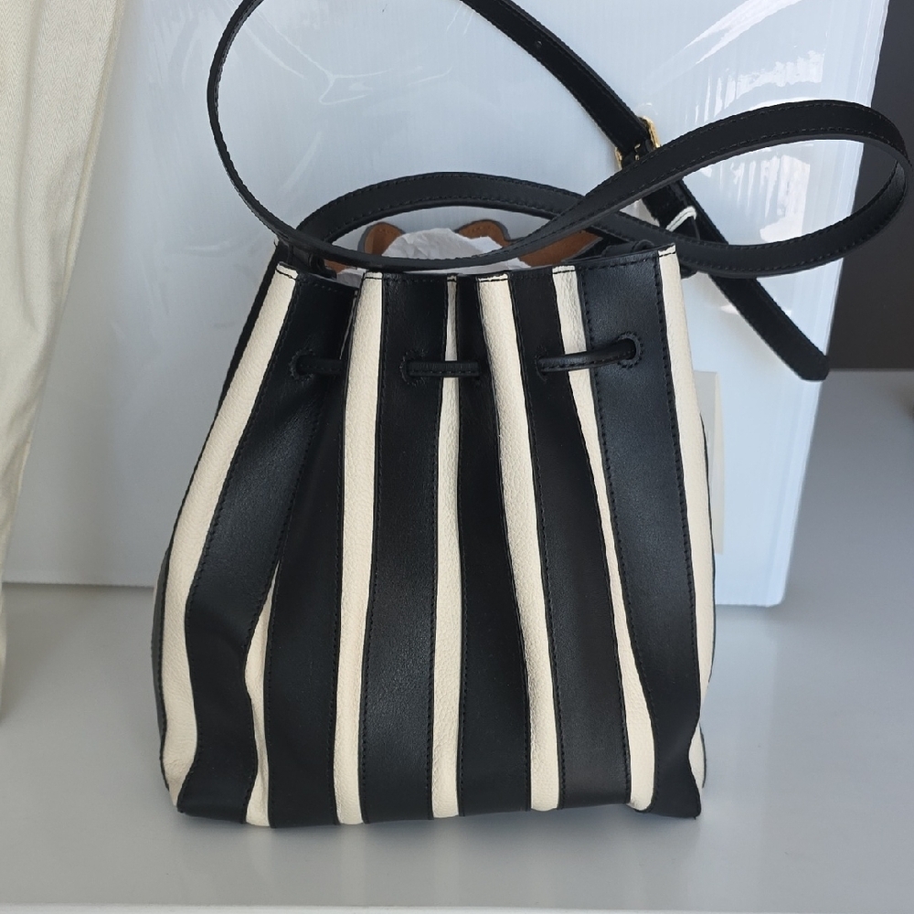 NWT Ulla Johnson Leather Alma Everday Bucket Bag Noir Stripe Purse - Picture 8 of 16